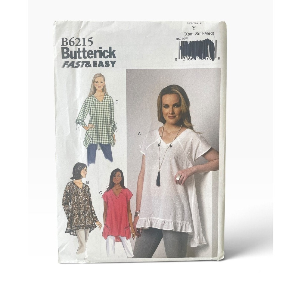 Butterick Sewing Pattern Misses Y (XS-S-M) B6215 Pullover Top Ruffle Uncut FF